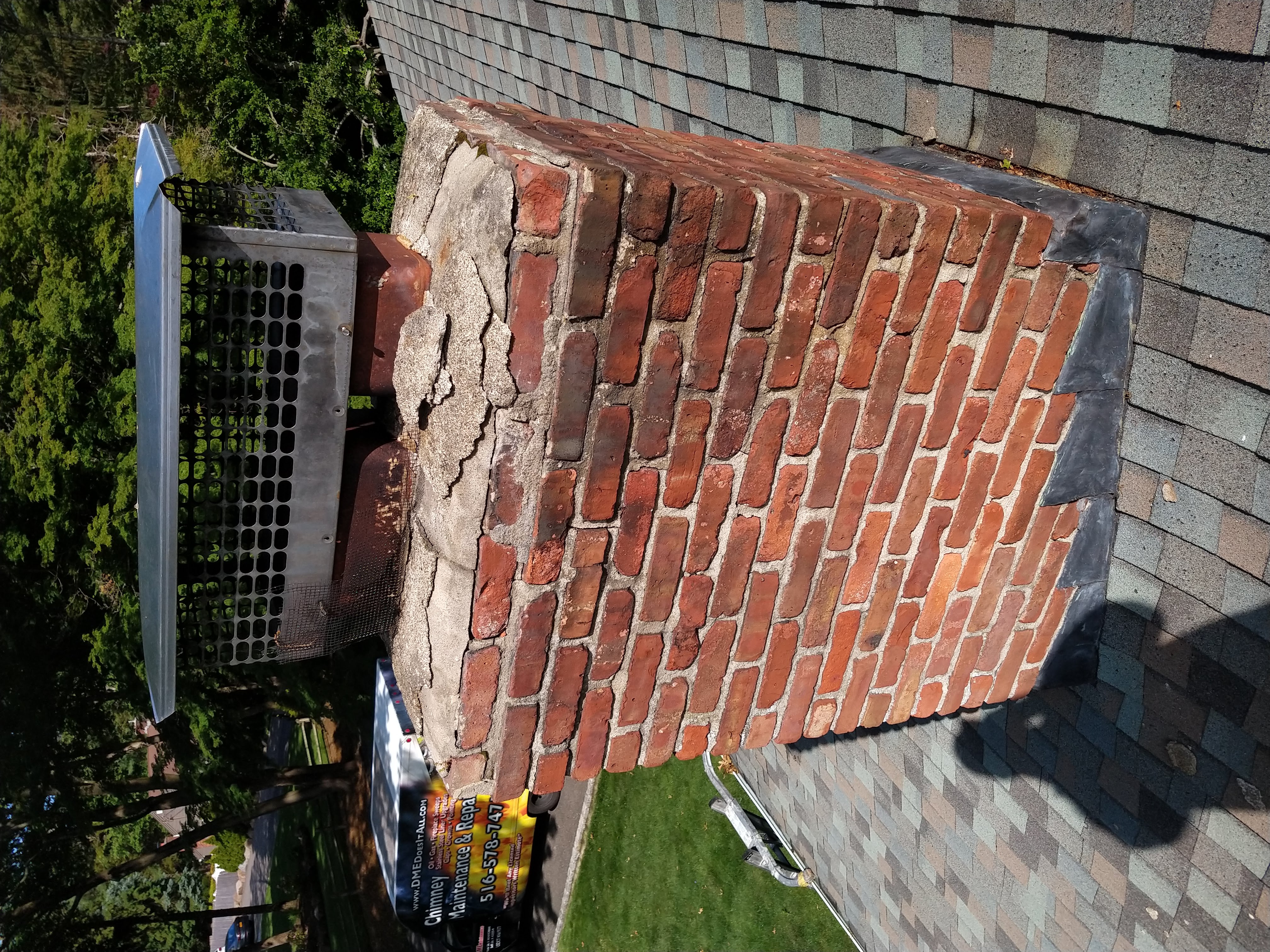 Before and after chimney pointing and tuckpointing in Massapequa Park, NY